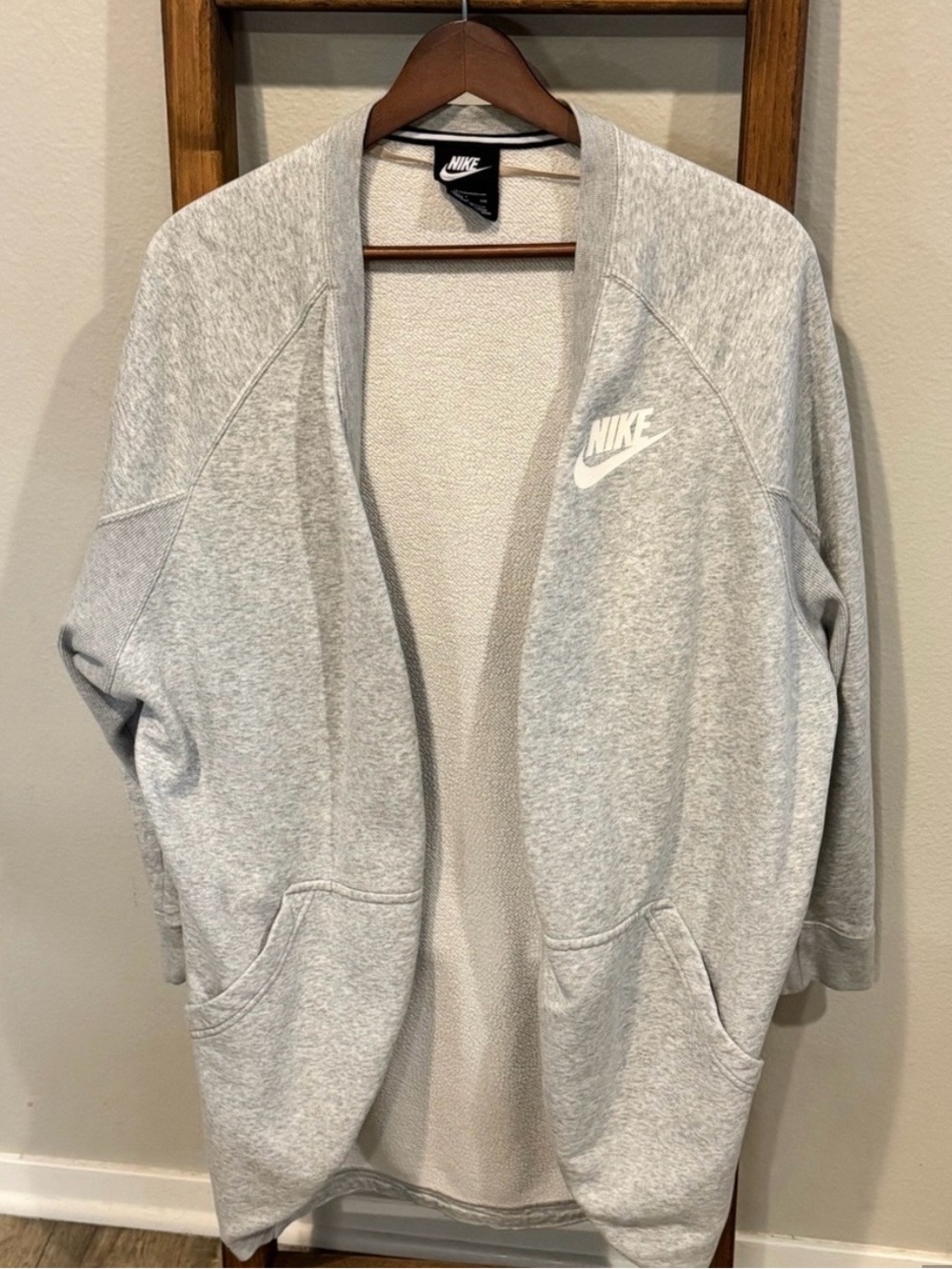 Nike Cream and Light Gray Fleece-Lined Open Cardigan